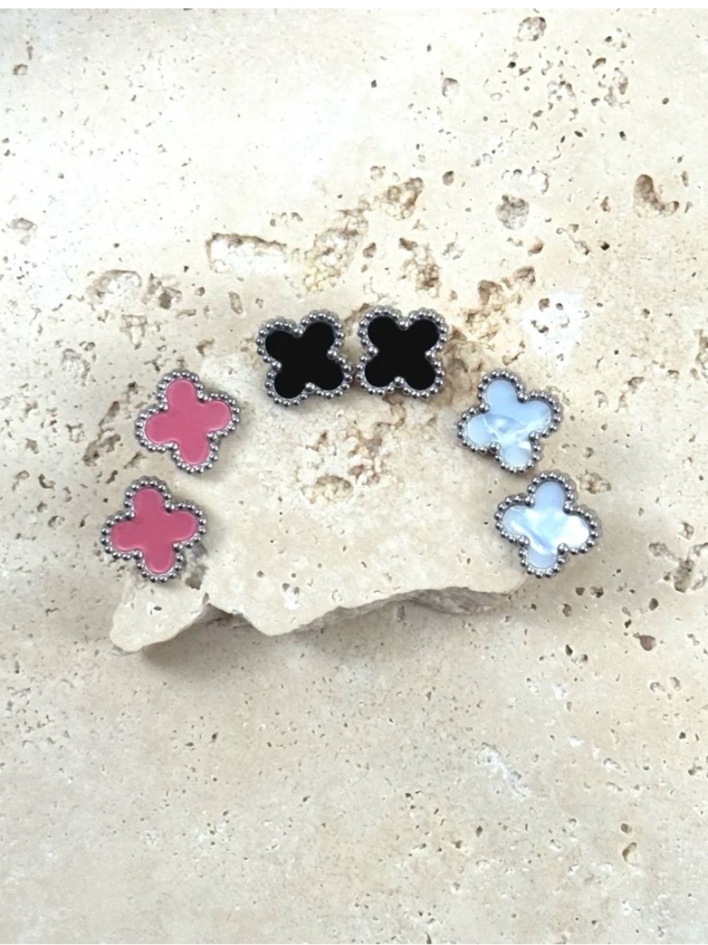 Adornia Set of 3 Pairs Stud Earrings in Pink, White and Black